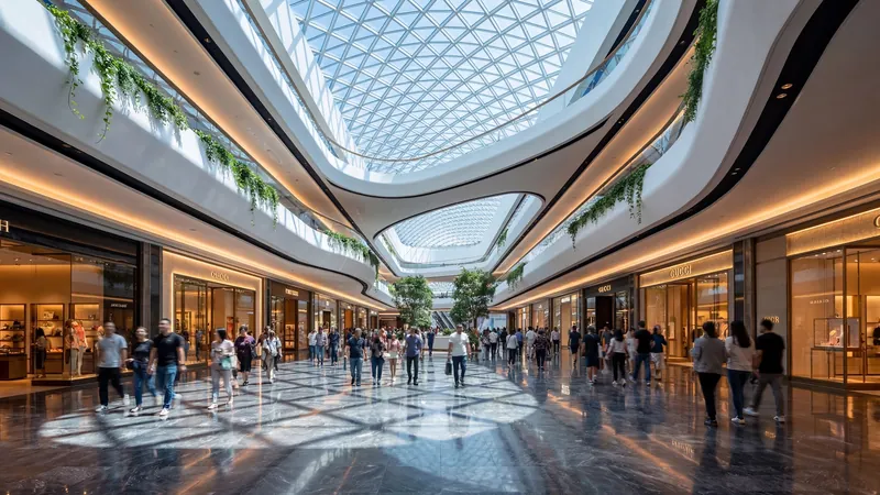 Shopping mall under a glass roof