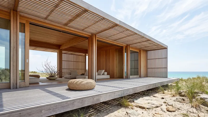 Timber beach pavilion in the dunes