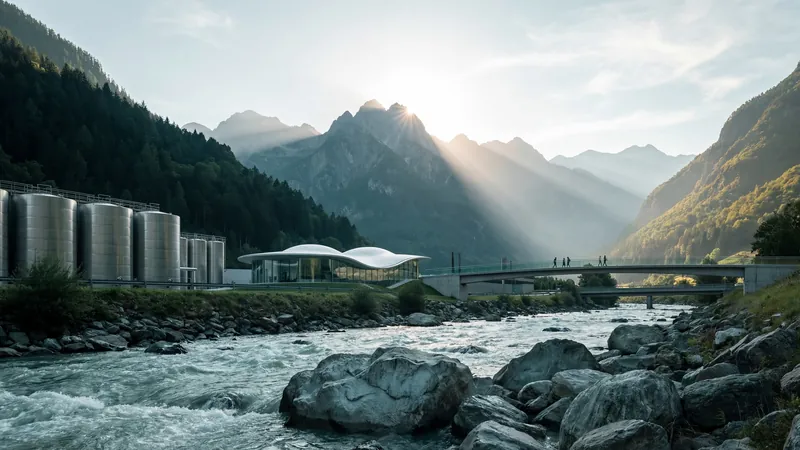Alpine building by a mountain river