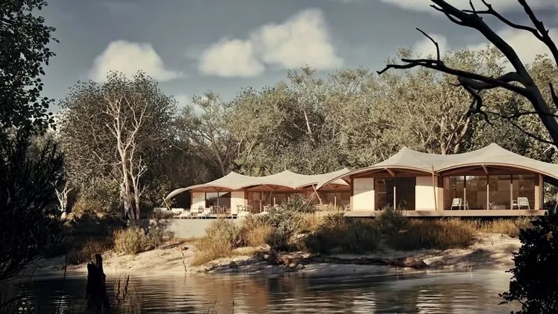 Tented lodge at the water's edge in the bush