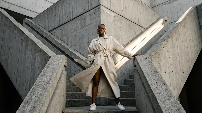 Man in a white coat on concrete stairs