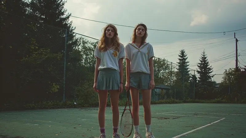 Two girls on a tennis court