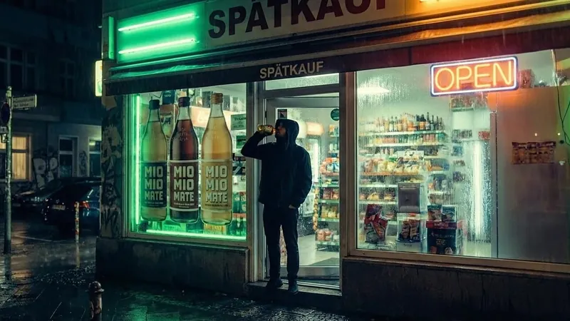 Late-night corner shop in the rain