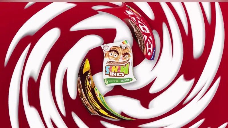 Cereal packs in a red and white swirl