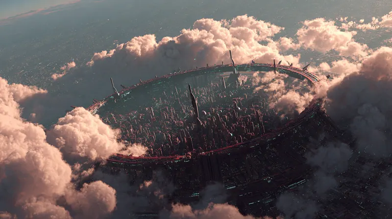 Ring shaped city floating above the clouds