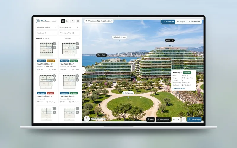 Sea Terraces: the building in 3D on a laptop
