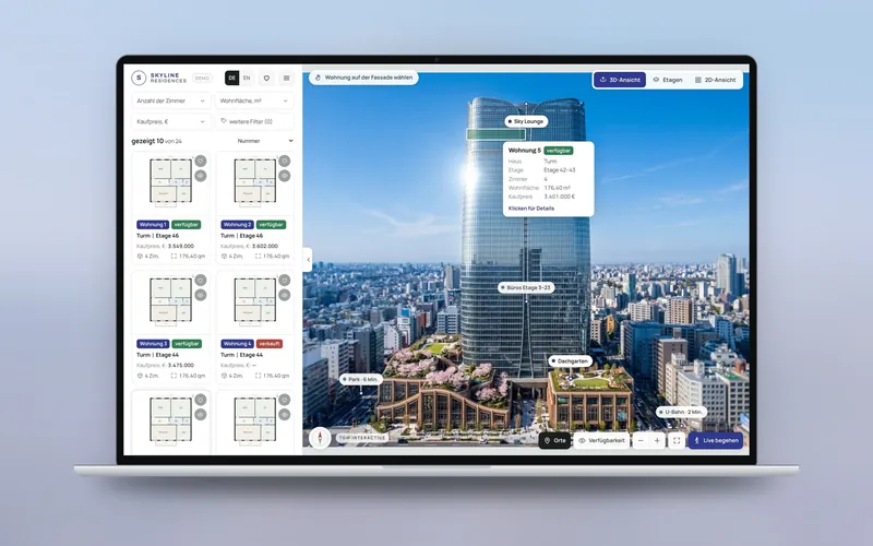 Skyline Residences: the building in 3D on a laptop