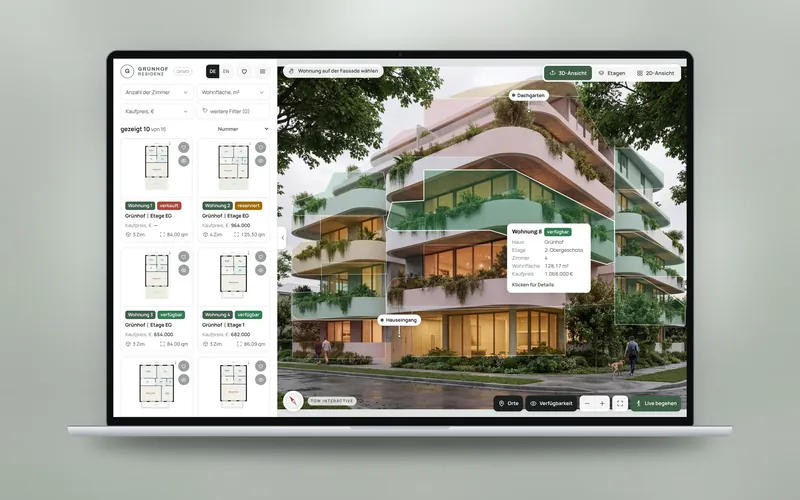 Grünhof Residences: the building in 3D on a laptop