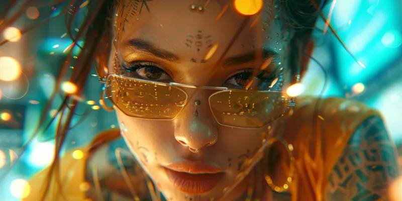 Woman with gold glasses and painted dots on her face