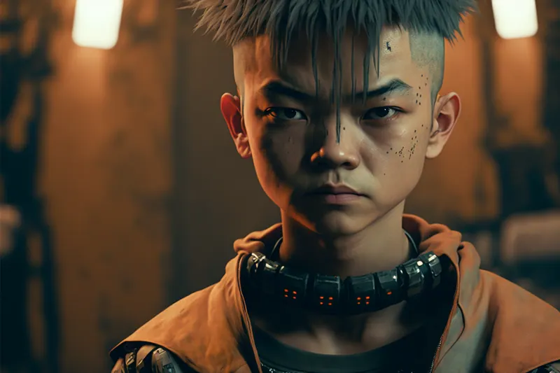 Teenage boy with spiky hair and a metal collar